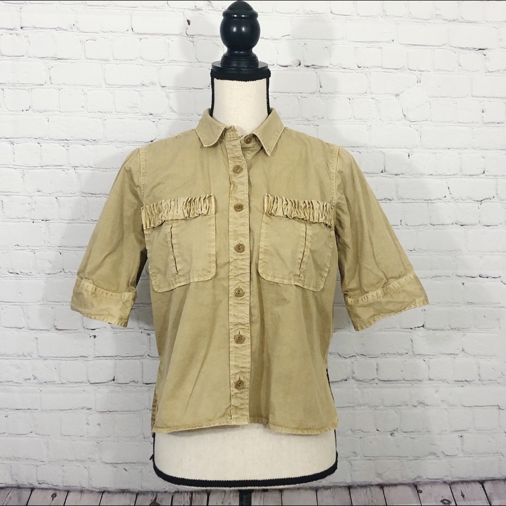 J.Crew Khaki Button-Up Top Size 6